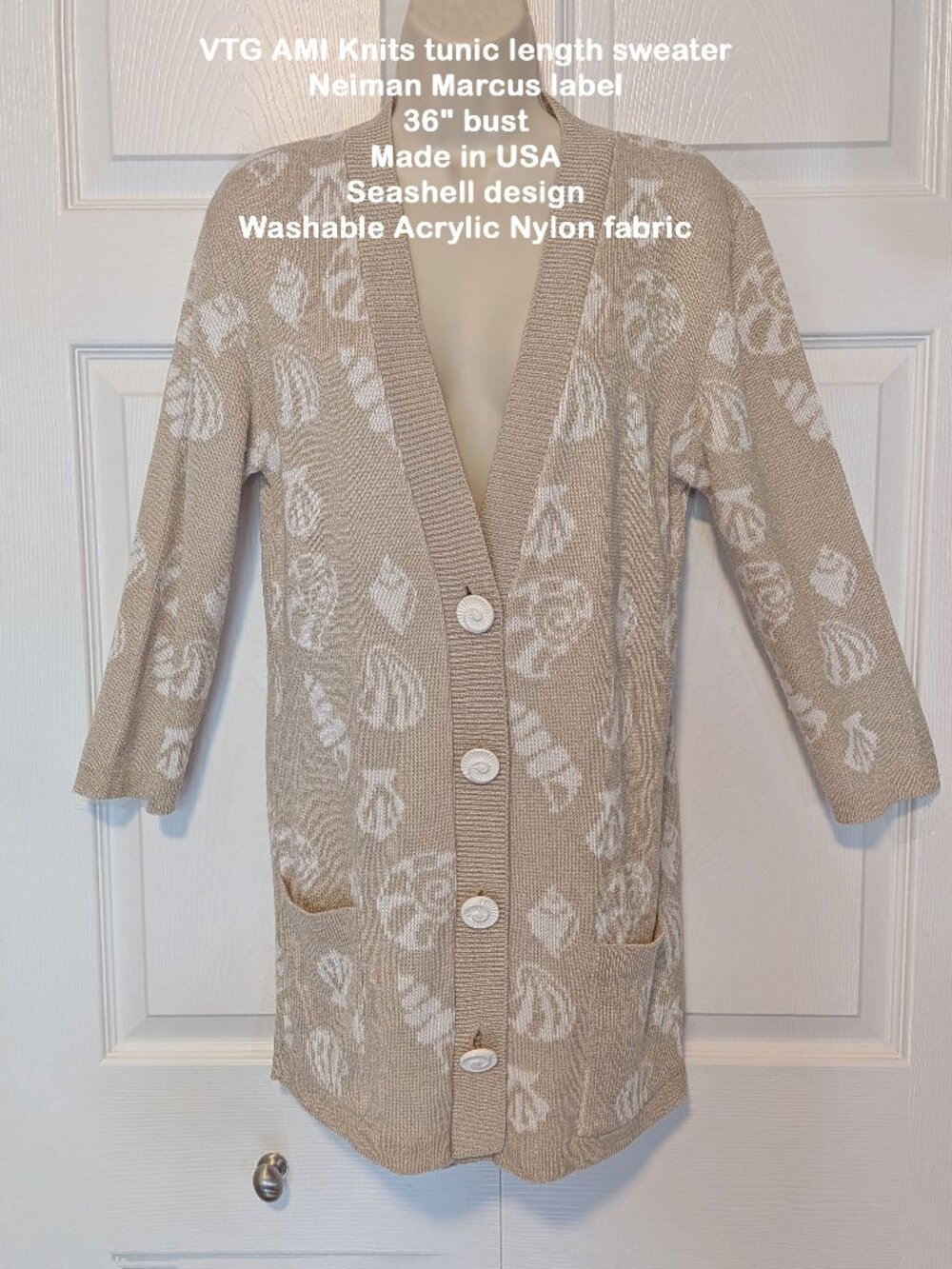VTG AMI Knits tunic length sweater, Neiman Marcus label, 36" bust, Made in USA